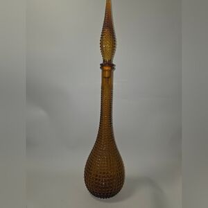 Vintage Amber Glass Empoli Genie Bottle 21.5" Tall Made In Italy Hobnail